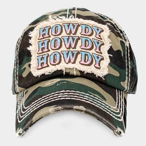 Camouflage " HOWDY" Green Army Fatigue White Baseball Cap Hat Embroidery